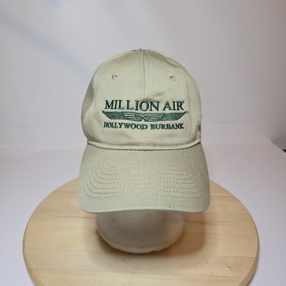 Million Air Hollywood Burbank Strap Back Hat Beige Green Aviation Embroidered - Picture 1 of 6